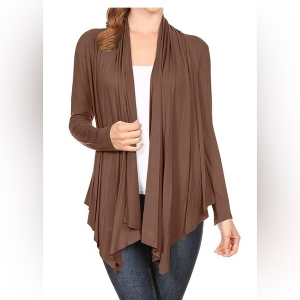 A walk in the woods dark brown open front lightweight draped, jacket size small
